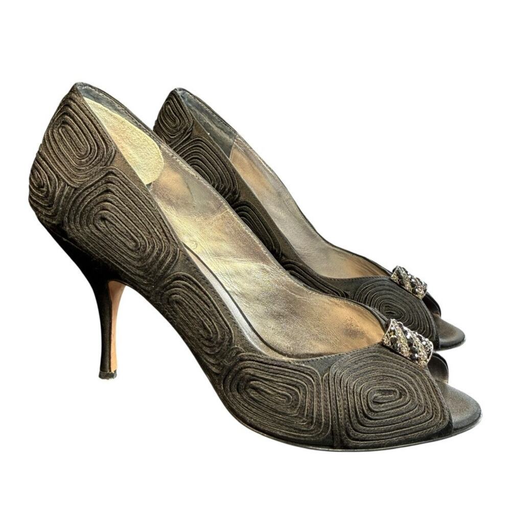 Laundry by Shelli Segal Vintage Textured Black Pumps with Crystal Bead Size 7